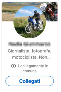 Esempio di un profilo LinkedIn non ottimizzato: la foto profilo e di una motociclista irriconoscibile!